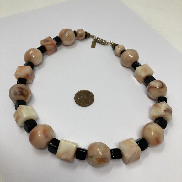 Pauline Rader Chunky Beaded Necklace Choker Style Vintage Earth tones & Black - Picture 2 of 11